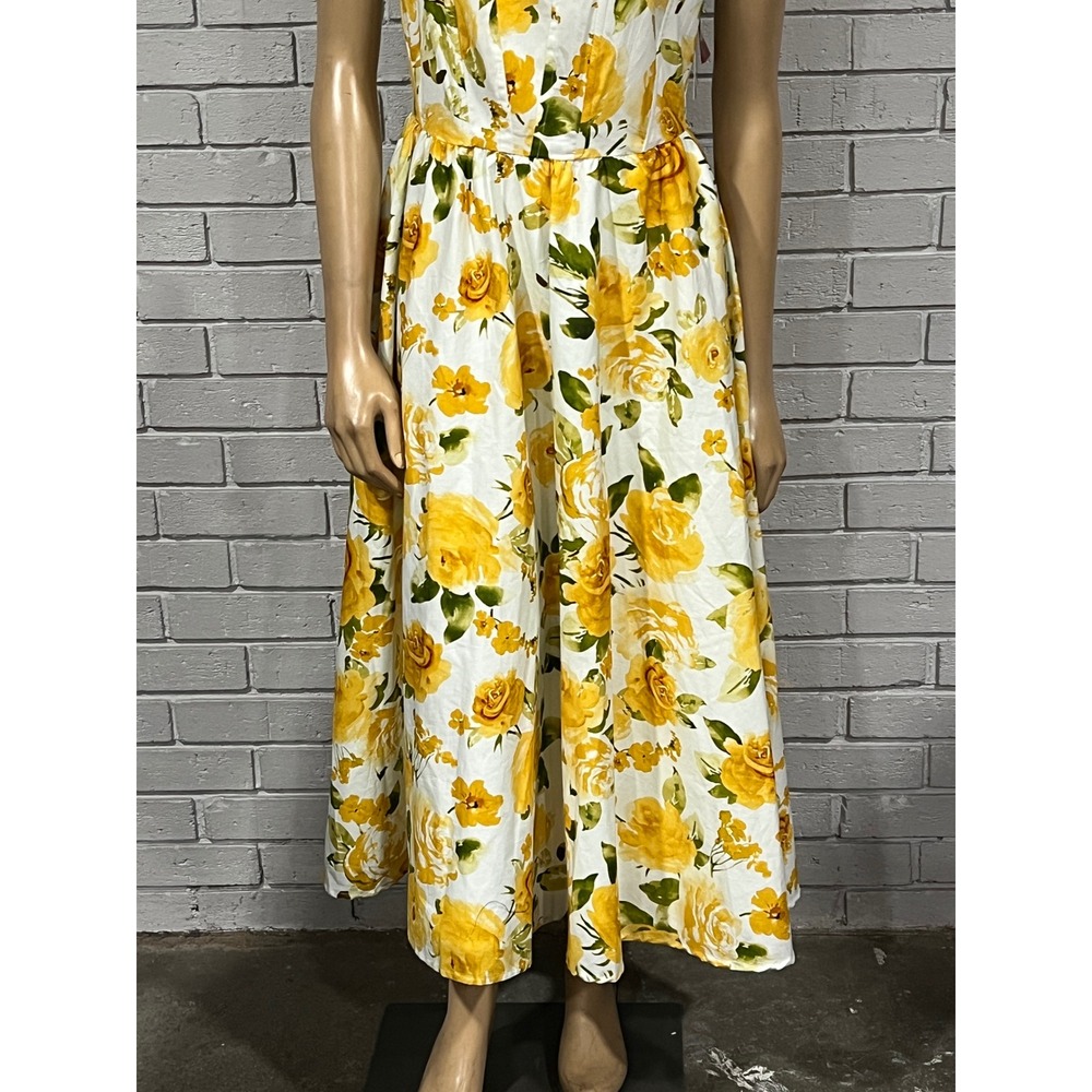 Jason Wu Women White Yellow Rose Floral Square Neck Midi Dress | Size 12 - Picture 4 of 7